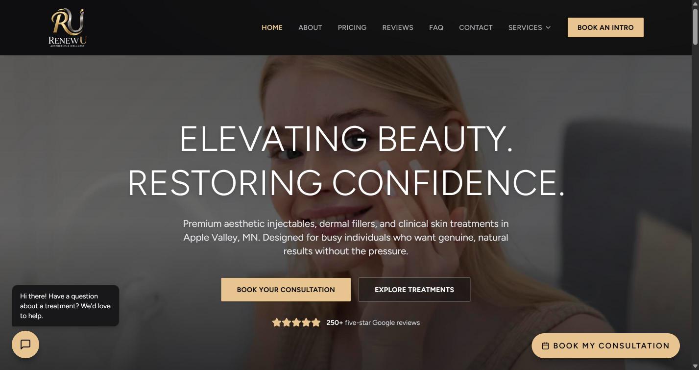 Renew U Aesthetics and Wellness website homepage