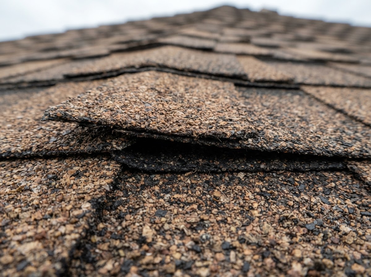 Architectural dimensional roofing shingle close-up