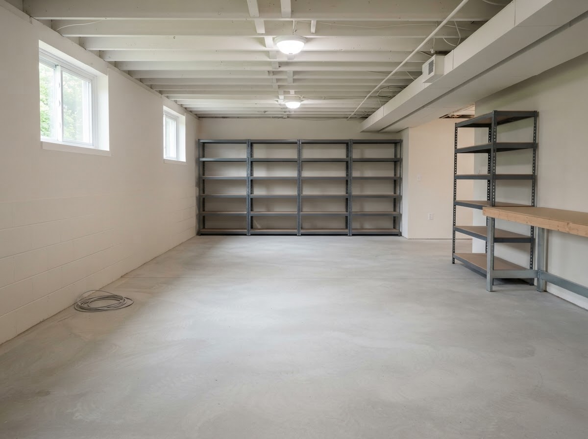 Emptied, clean basement