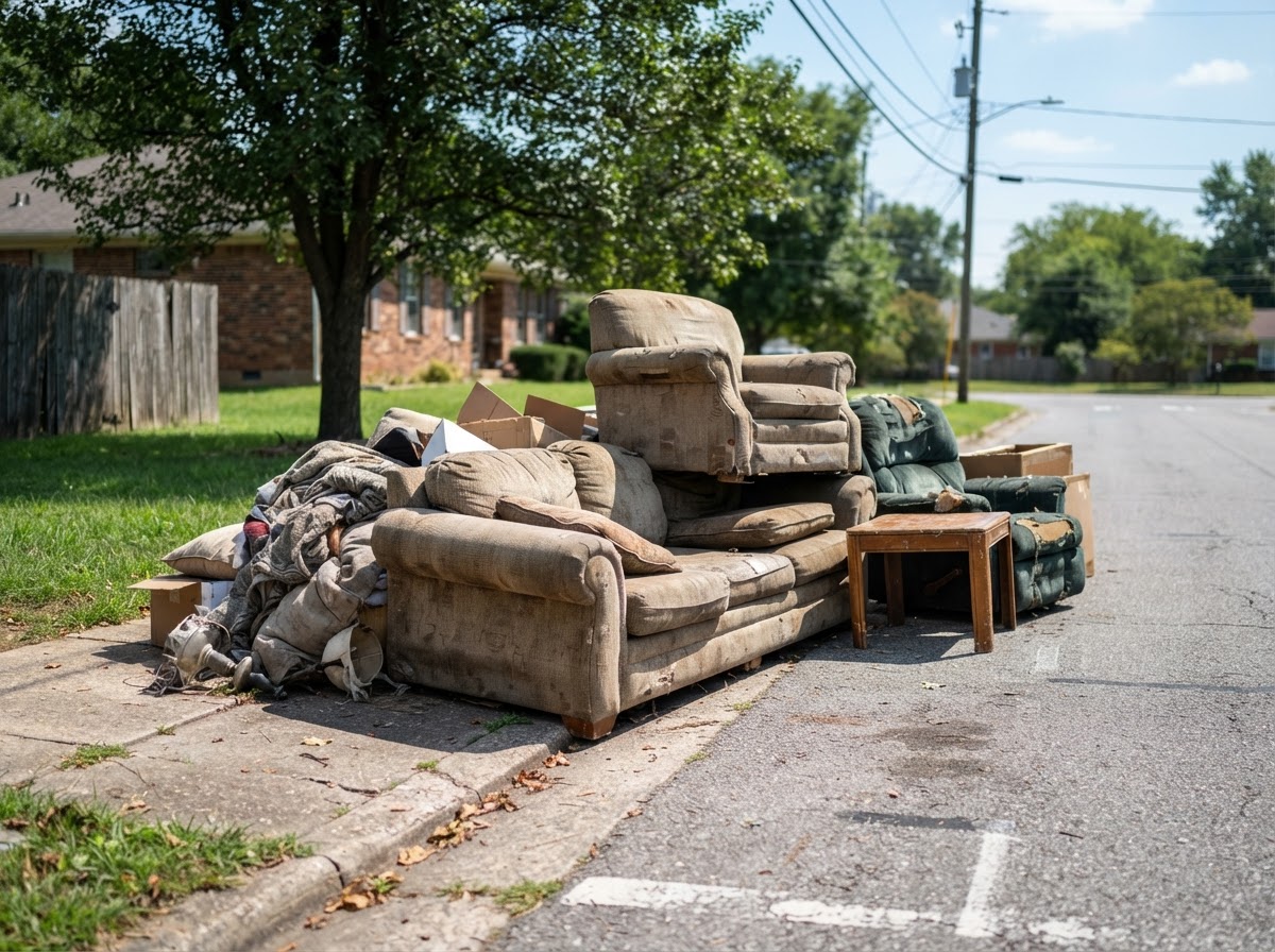 Curbside stack of old furniture