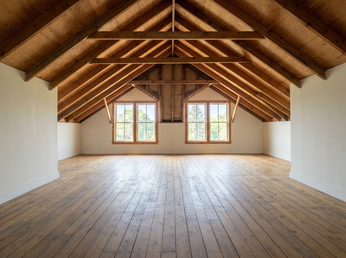 Cleared attic with open floor space