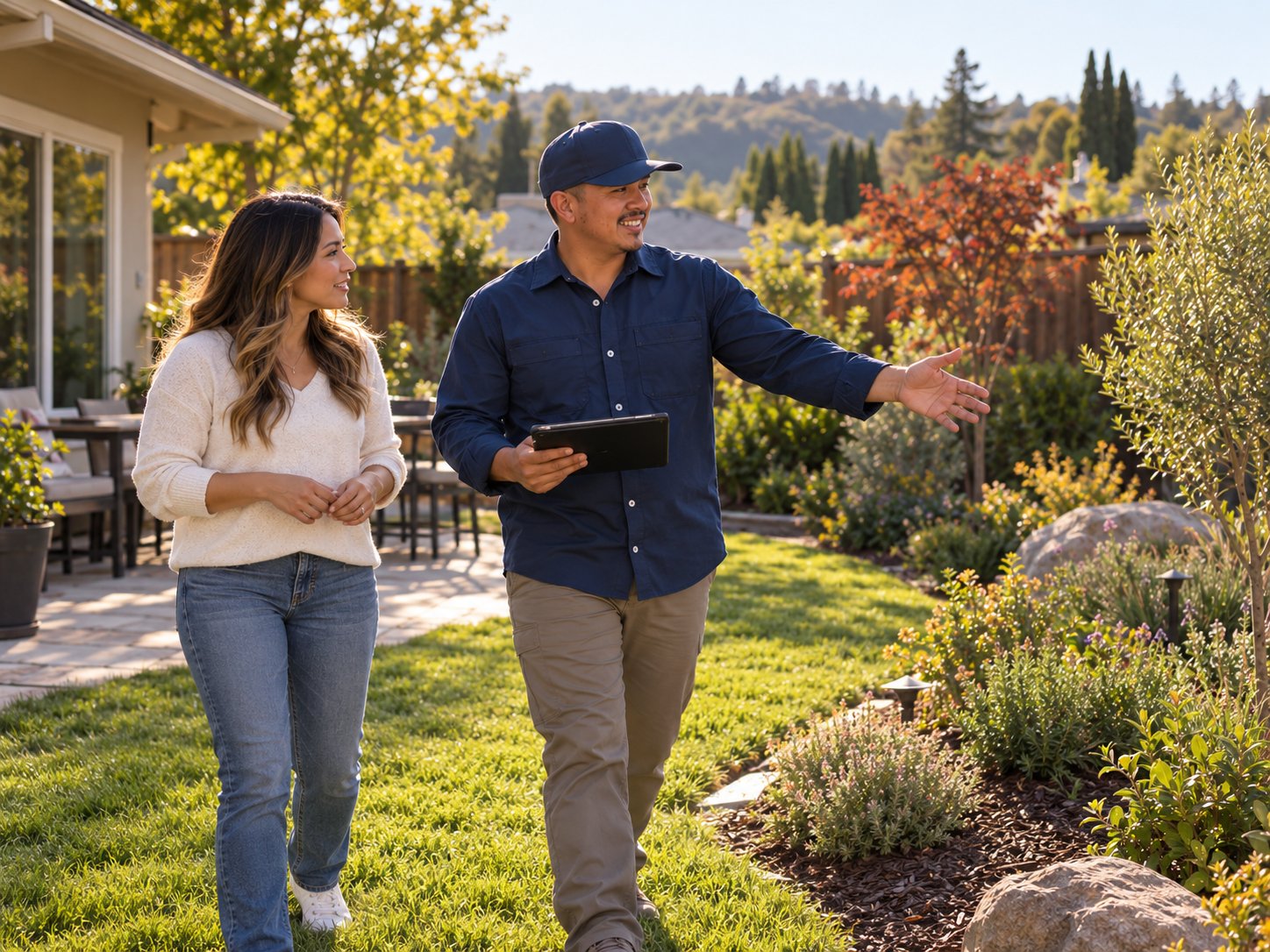 Jacob walking a client's property during an on-site walkthrough