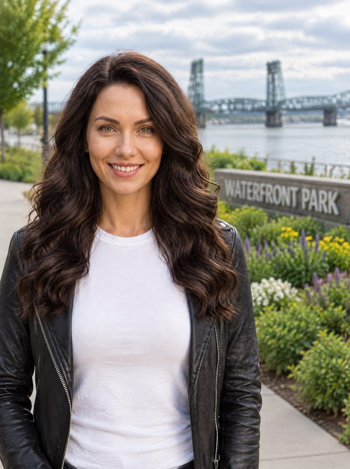 Sienna, AI face and CEO of Sixx8 Front Desk, at Waterfront Park