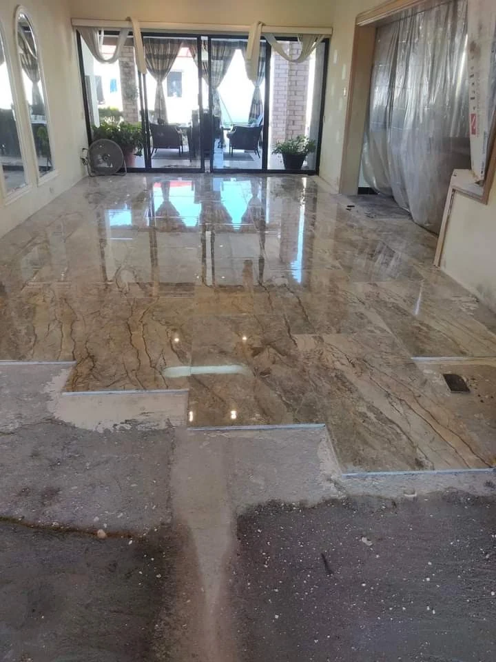 High-Gloss Polished Marble Floor Tile Installation