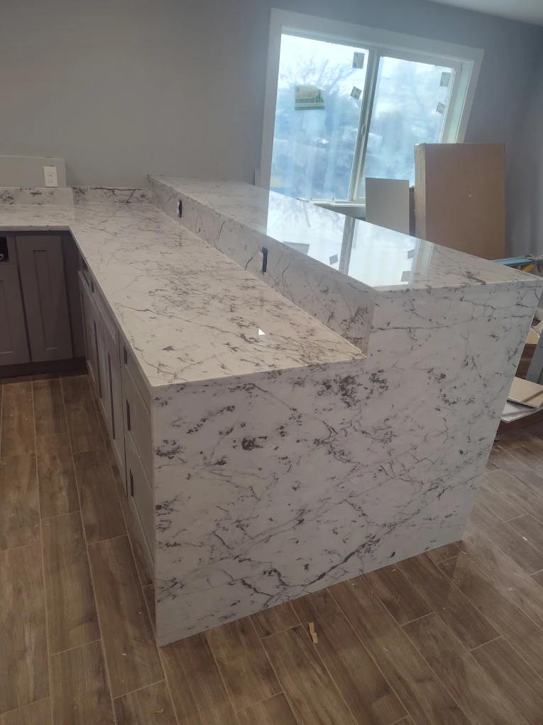 Multi-Tier Marble Countertop Peninsula & Breakfast Bar