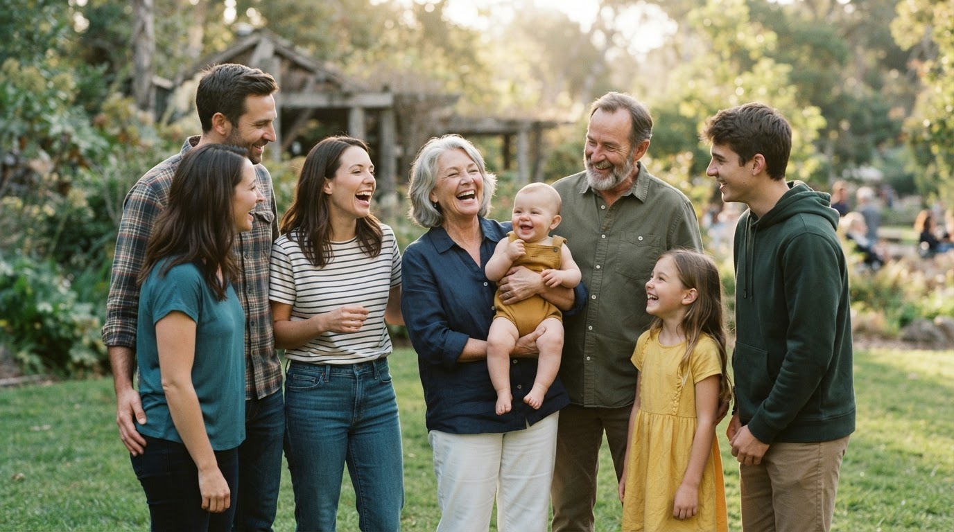 People sharing a friendly, relaxed conversation