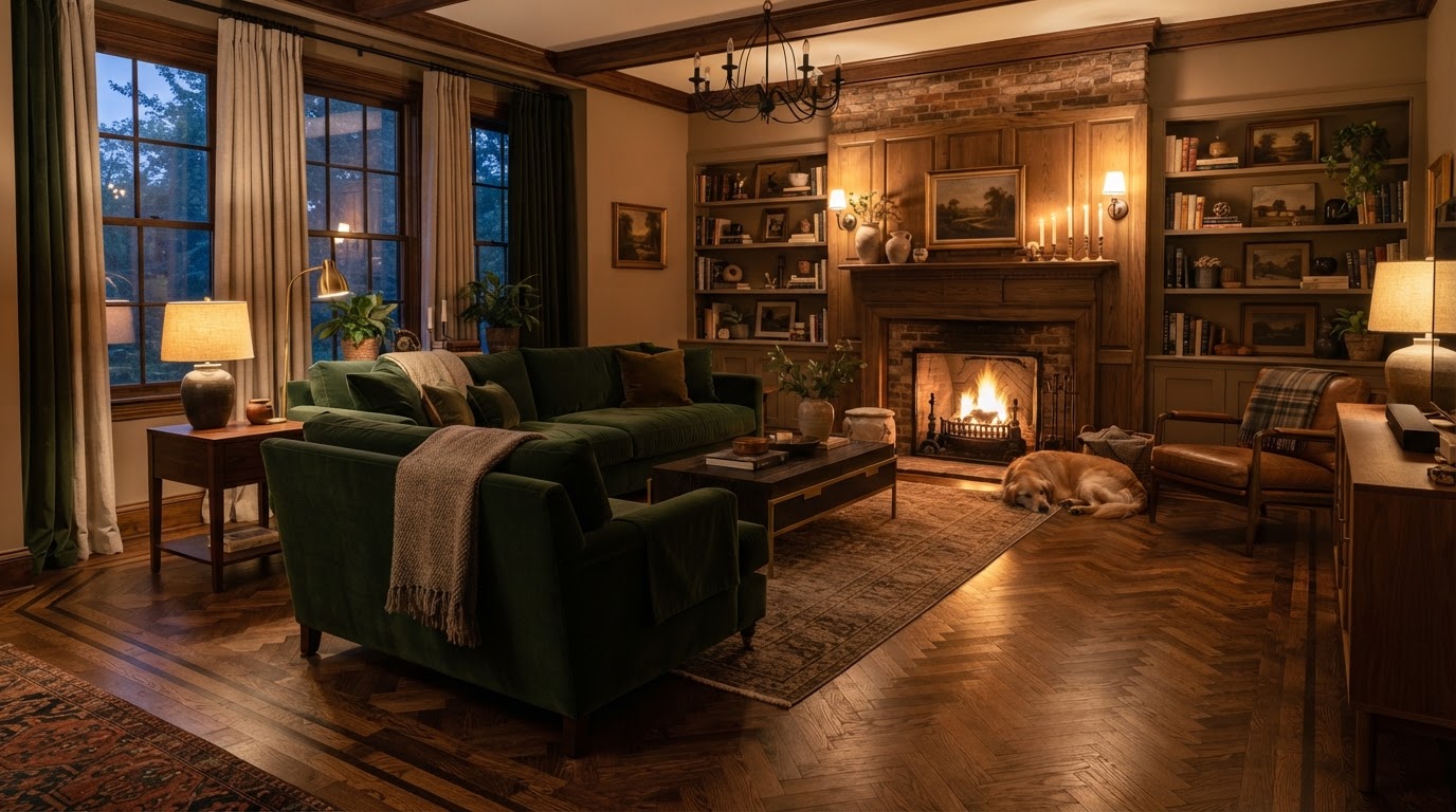 Warm luxury hardwood floor in residential home