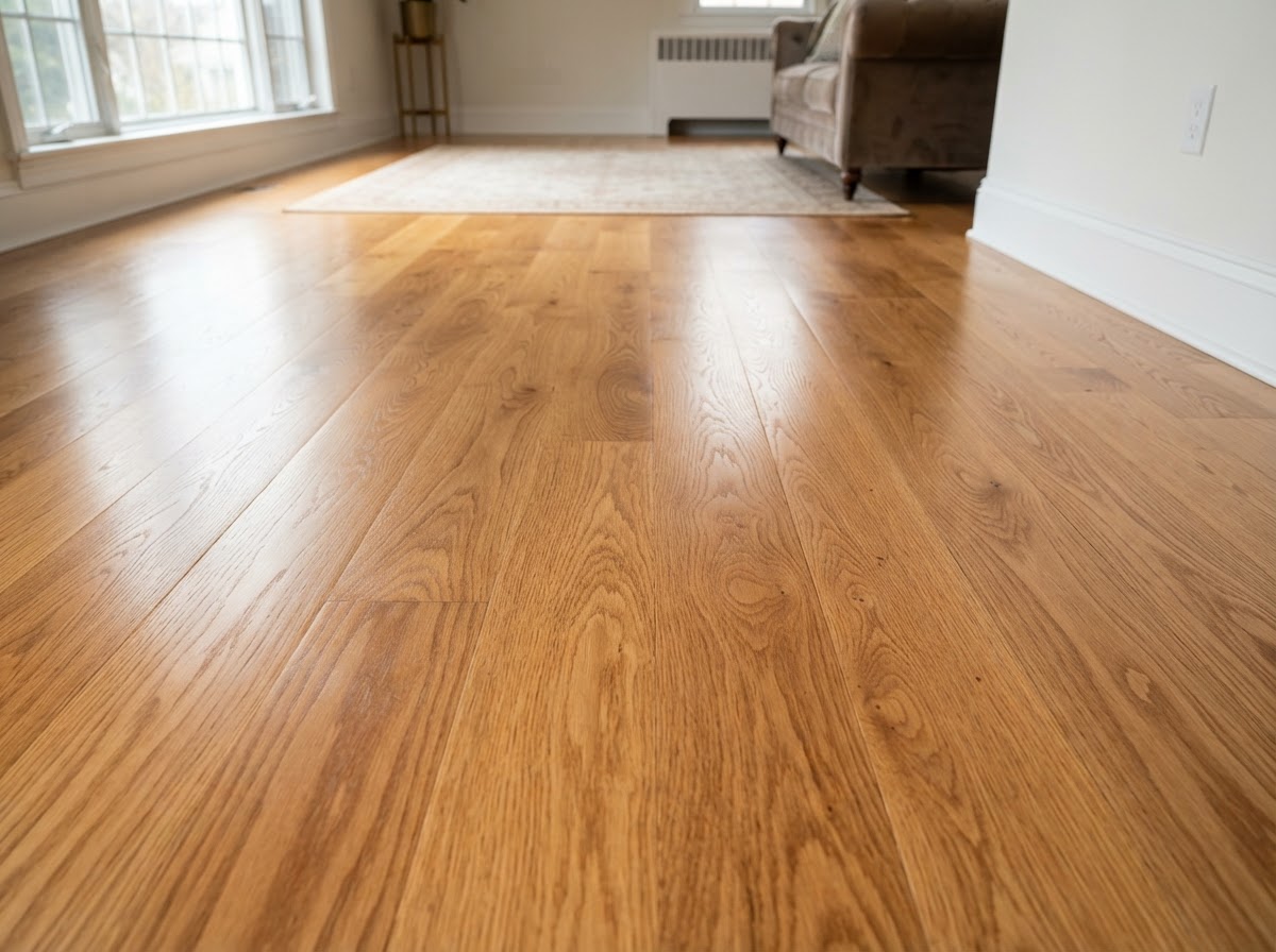 Restored hardwood floor after professional cleaning and polish