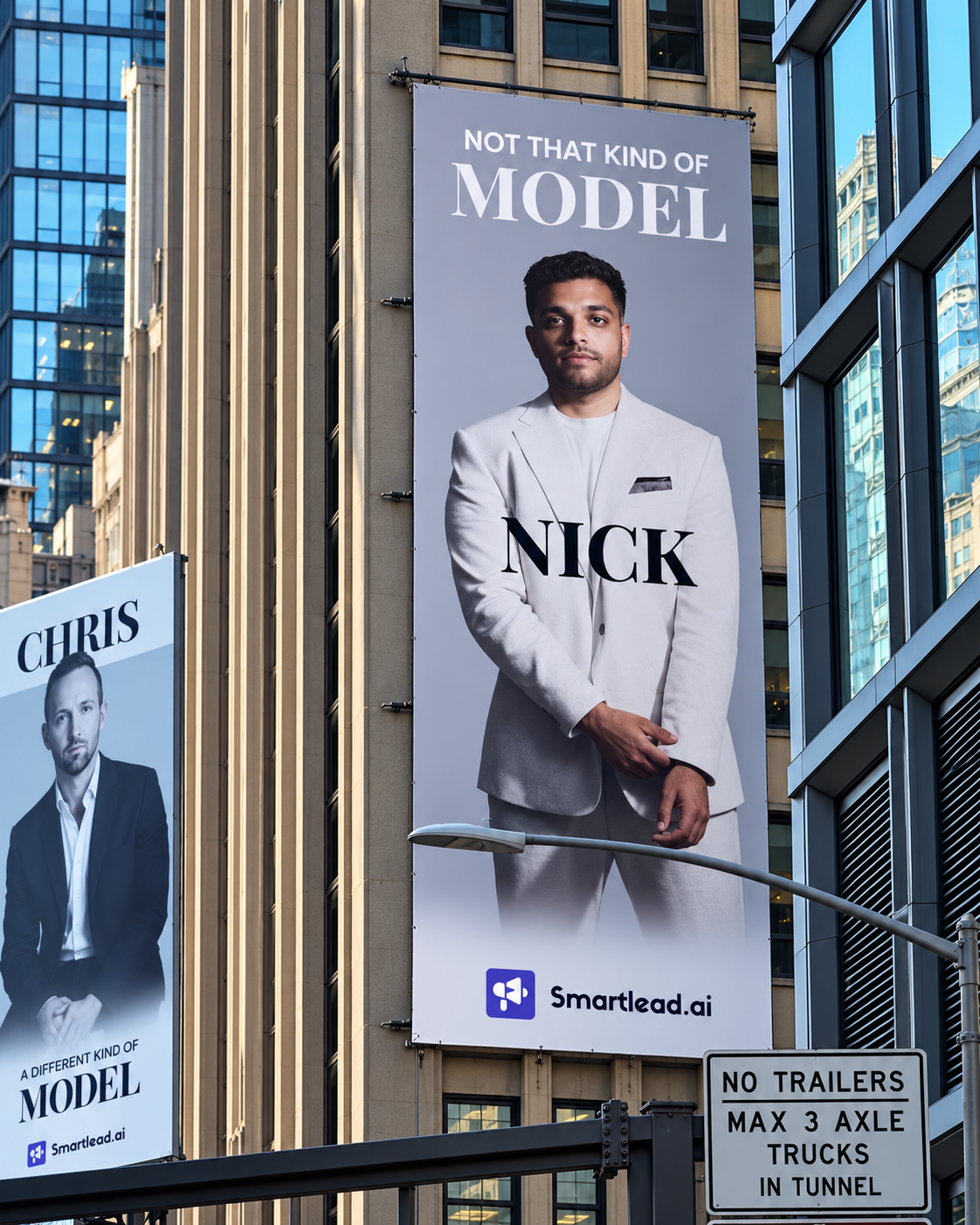 Nick Abraham featured on the Smartlead billboard in New York City
