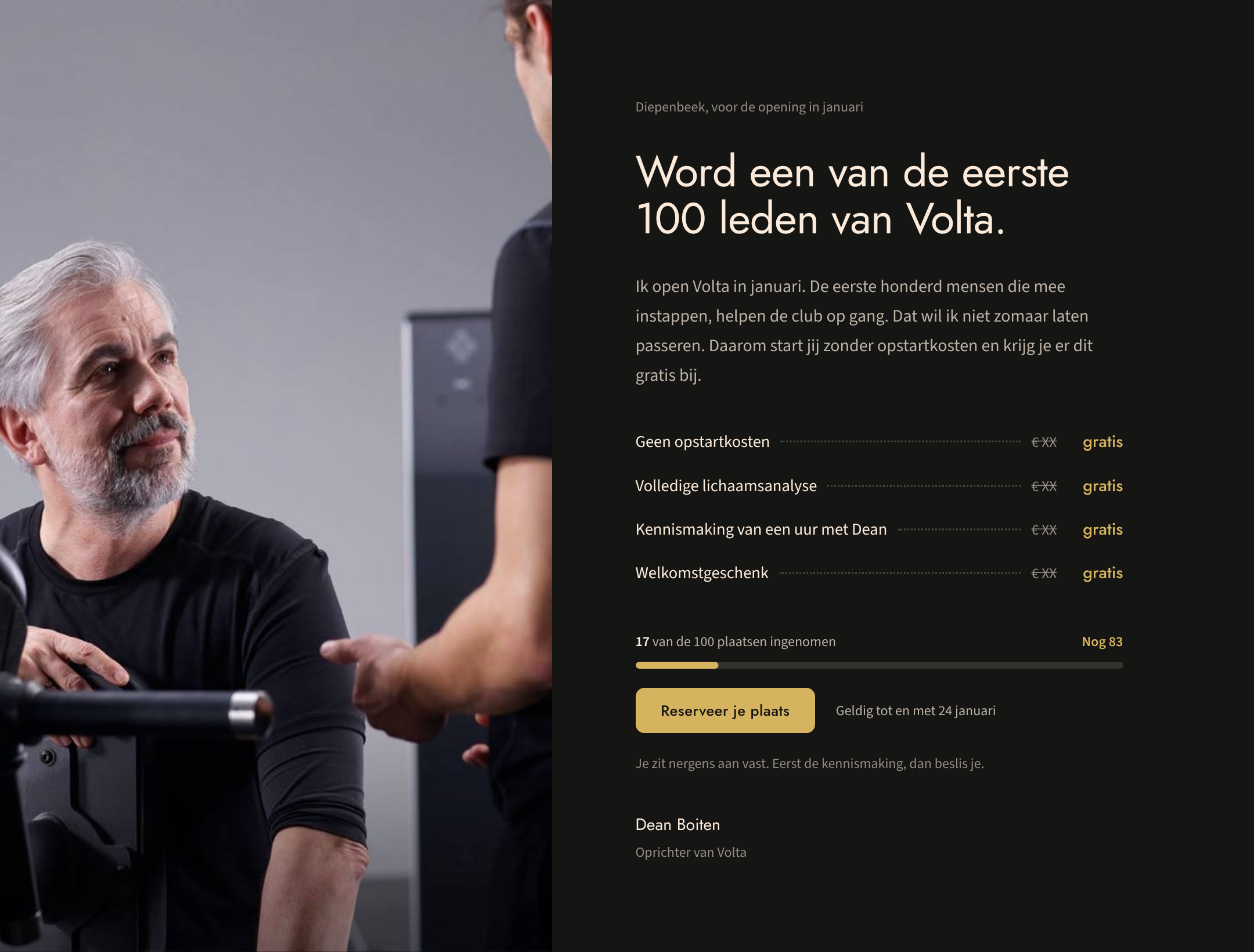 Coach Dean begeleidt lid bij Volta Health Club