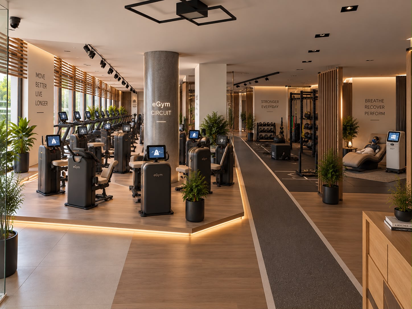 Coach Dean Boiten met lid bij een slim toestel in Volta Health Club
