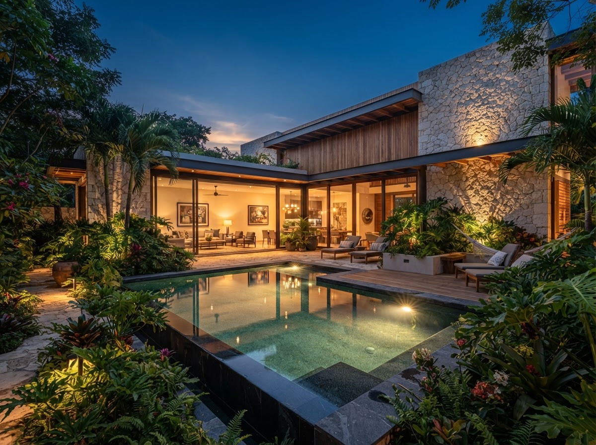 Residencia contemporánea en Mérida con patio iluminado