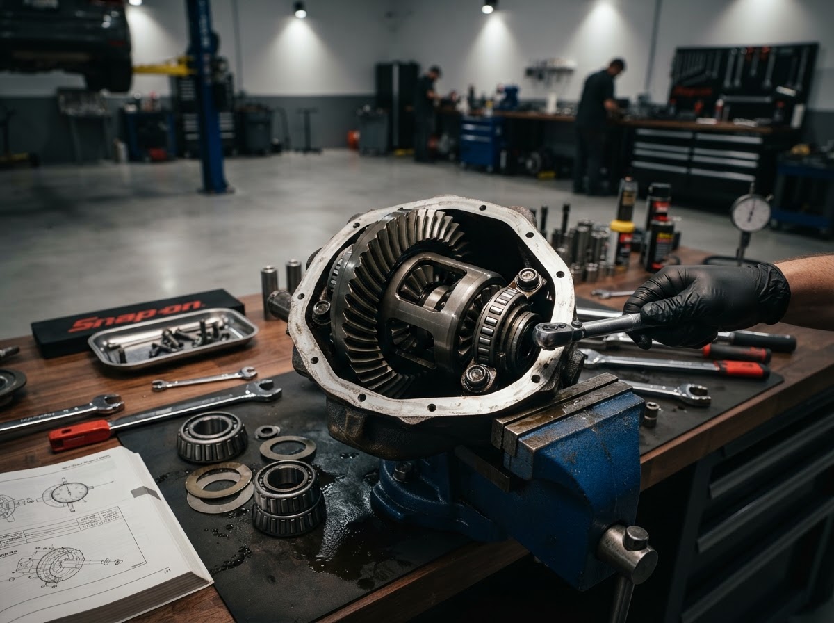 Differential and drivetrain component inspection at a Concord automotive repair shop