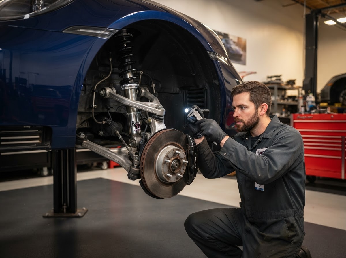 Suspension and steering component inspection at a Concord automotive repair shop