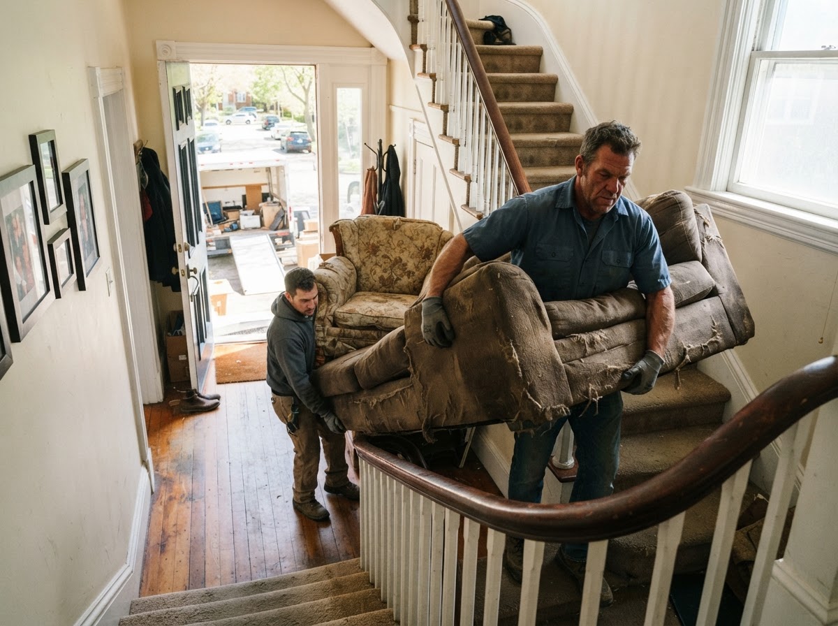 Bulky furniture and household items staged for single-item pickup near Colfax, Indiana