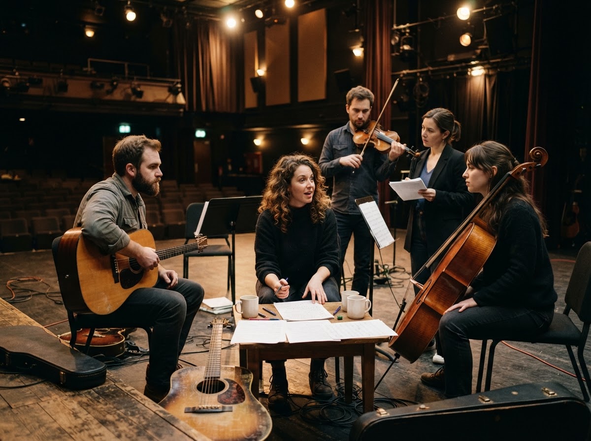 Künstler im Gespräch bei einer Probe im Kulturhaus