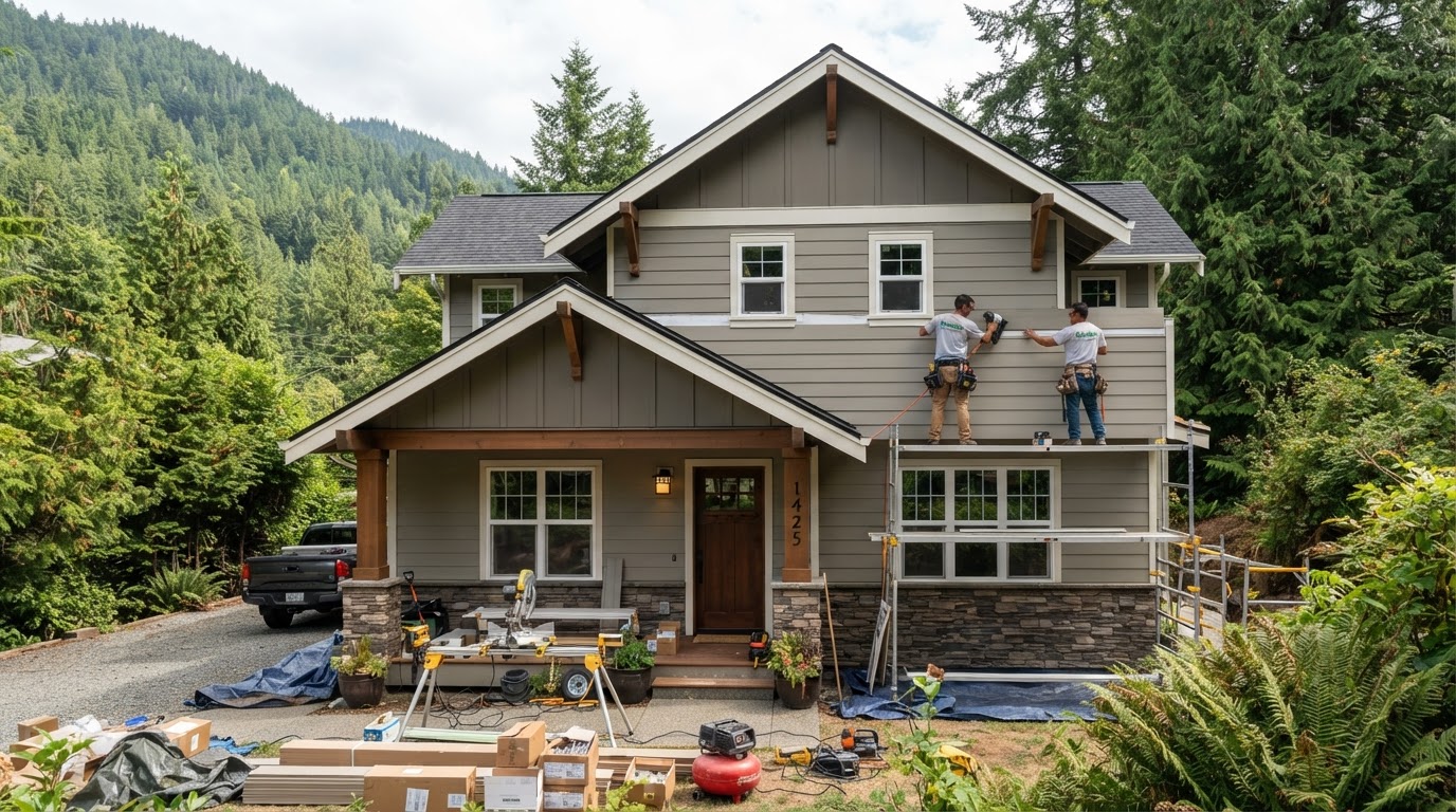 Siding project on a home in the Puget Sound region