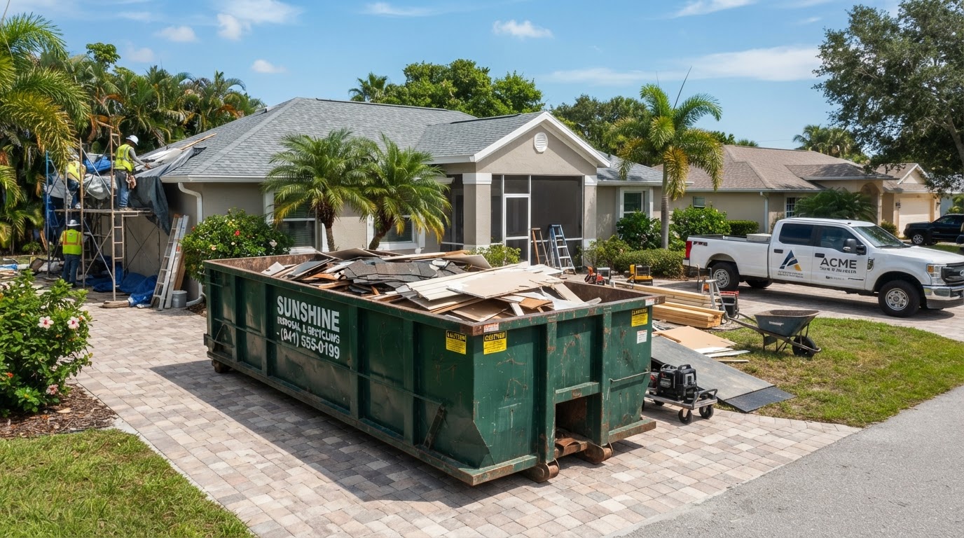 Interior demolition in progress with exposed studs, torn-out drywall, and renovation debris in Wesley Chapel, Florida