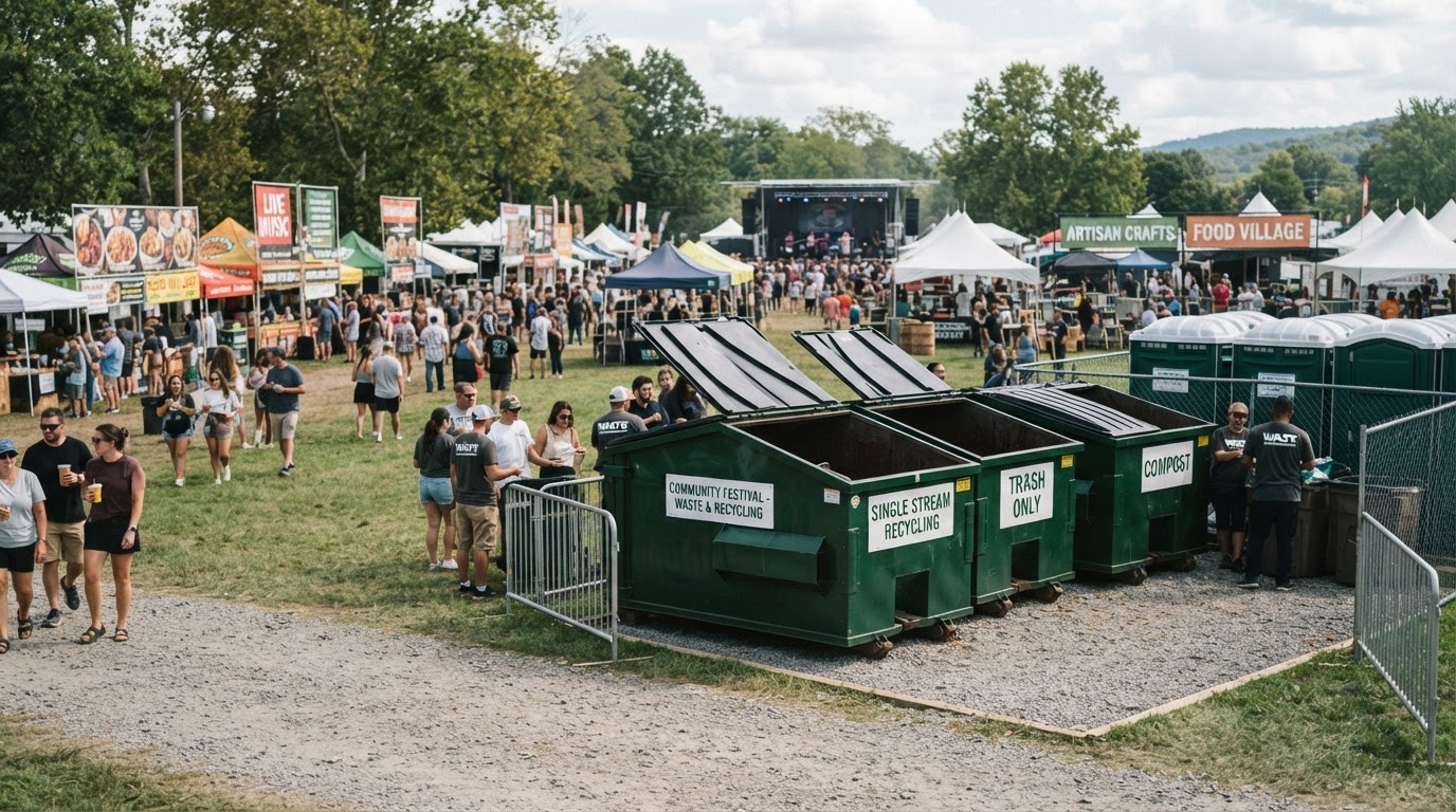 Roll-off dumpster at a residential renovation site in Seffner, Florida for a home cleanout and remodeling debris project