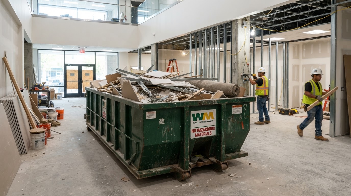 Retail store being cleared of fixtures, shelving, and inventory during a cleanout in Wesley Chapel, Florida