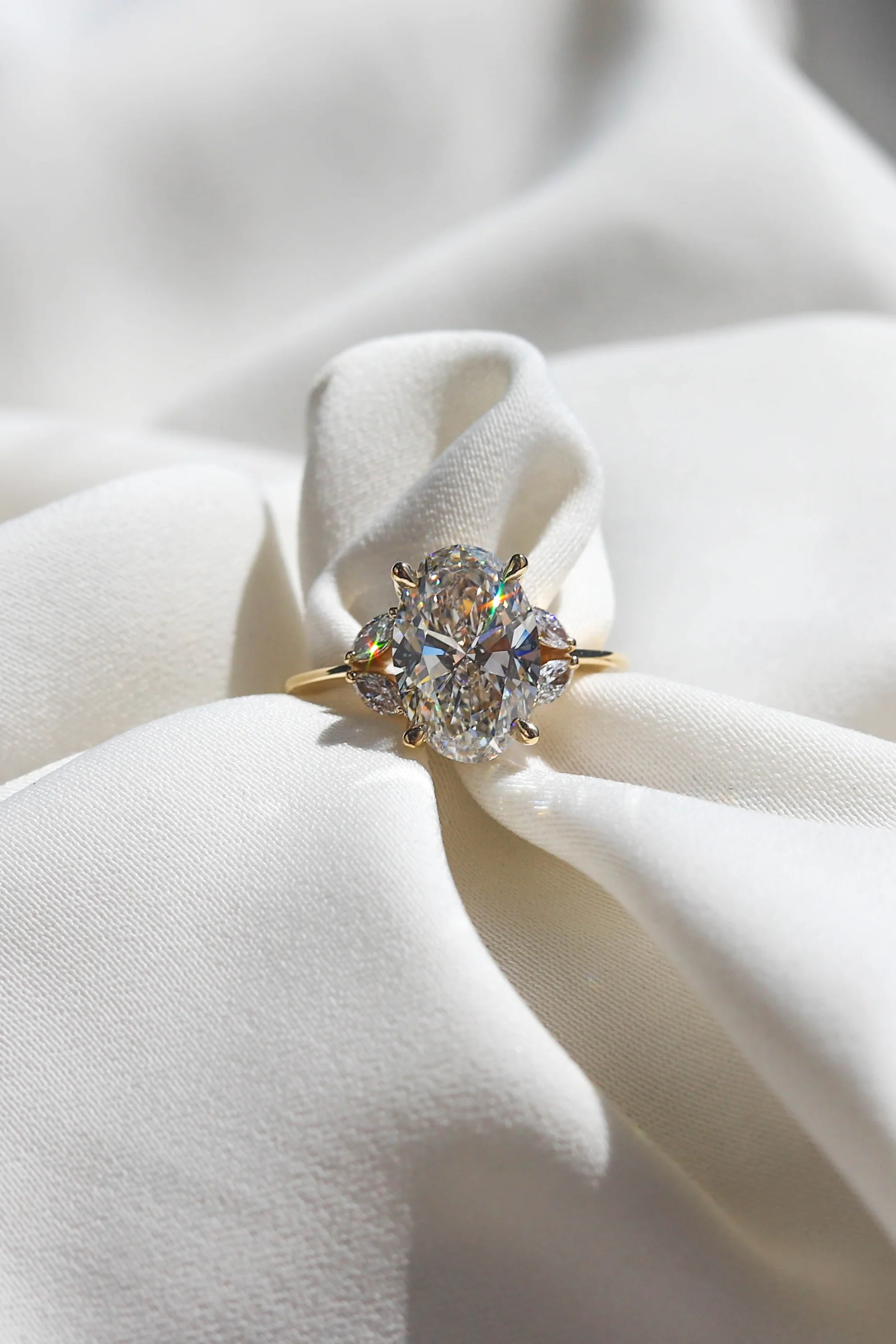 3.50ct lab-grown oval-cut diamond engagement ring set in a refined four-claw setting by Beaudell Diamonds