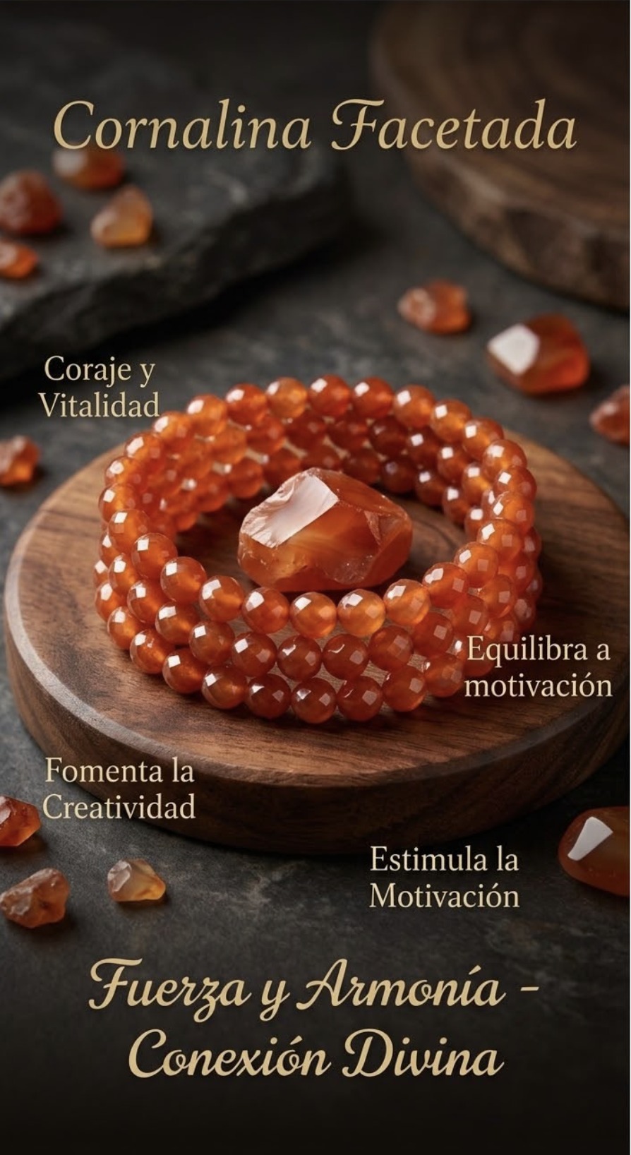 Pulsera de Cornalina Facetada - Fuerza y Armonía