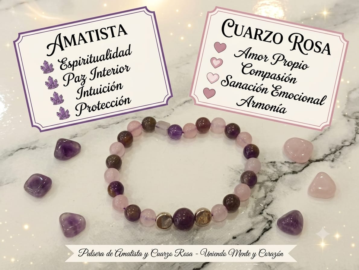 Pulsera de Amatista y Cuarzo Rosa - Uniendo Mente y Corazón