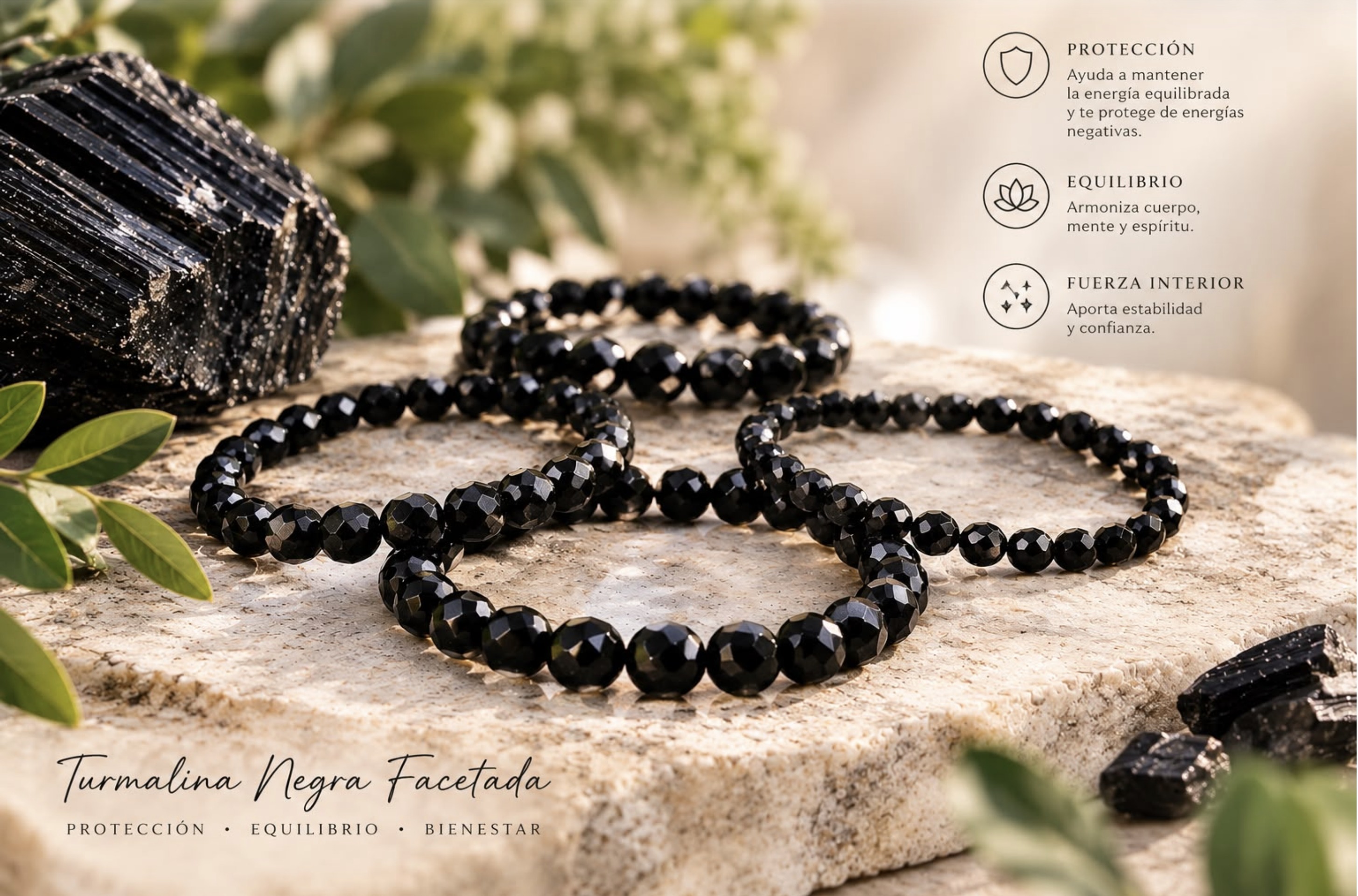 Pulsera de Turmalina Negra Facetada - Protección, Equilibrio, Bienestar