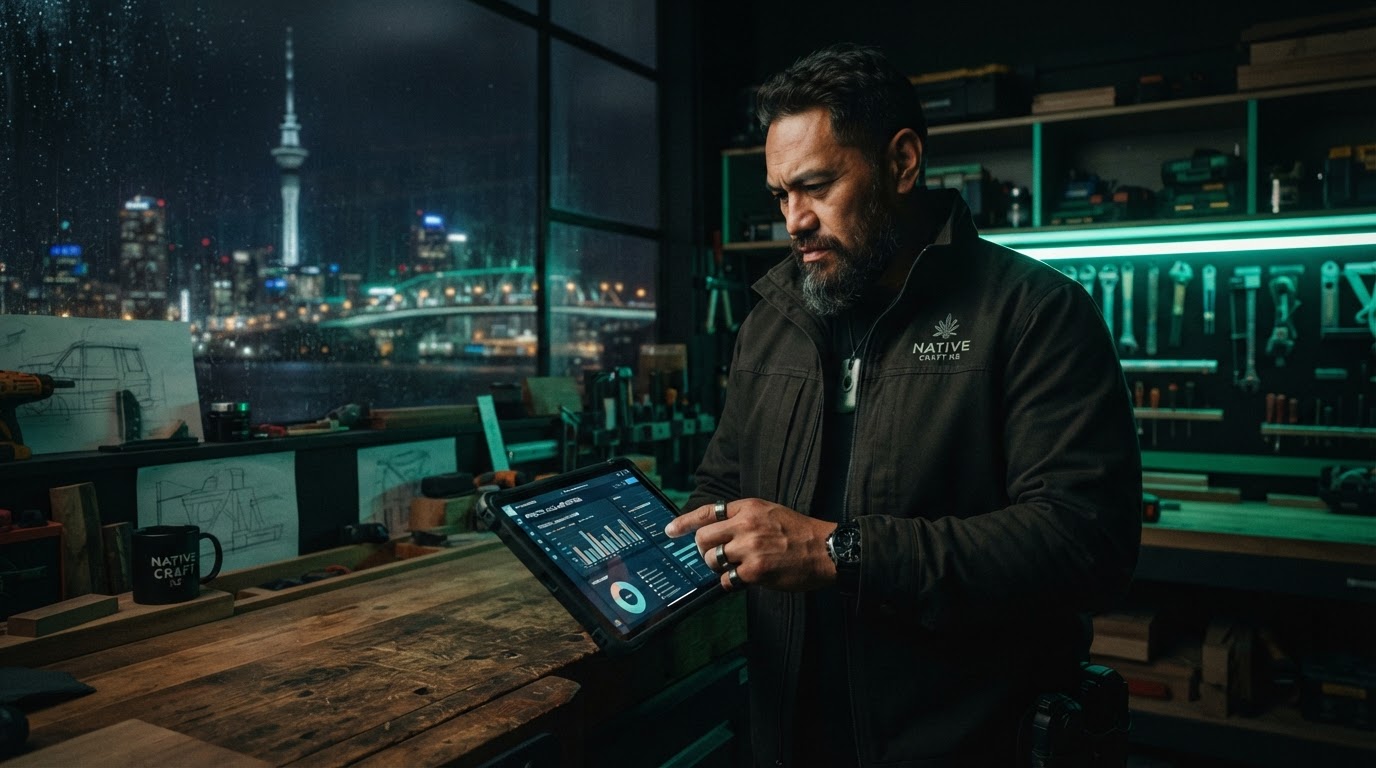NZ trades professional reviewing lead pipeline on tablet