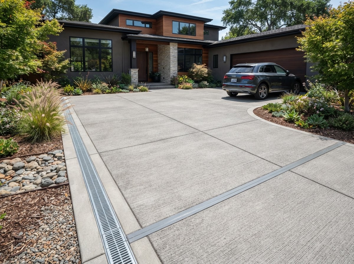 Completed concrete driveway project in South Devon