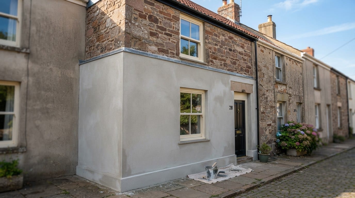 Weather-resistant external render finish on South Devon property