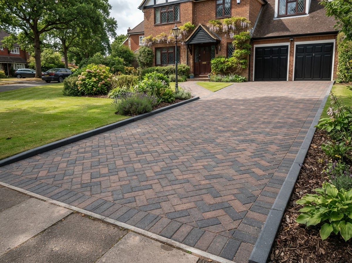 Completed block paving driveway project in South Devon