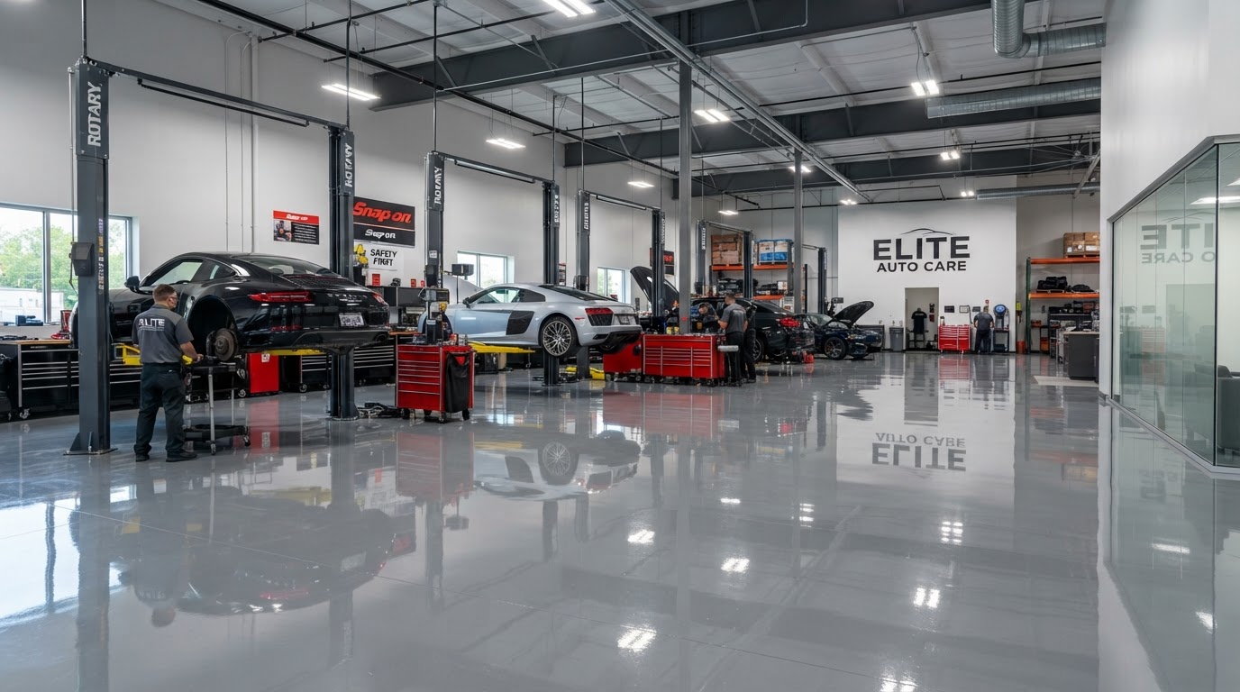 Commercial auto repair shop epoxy floor