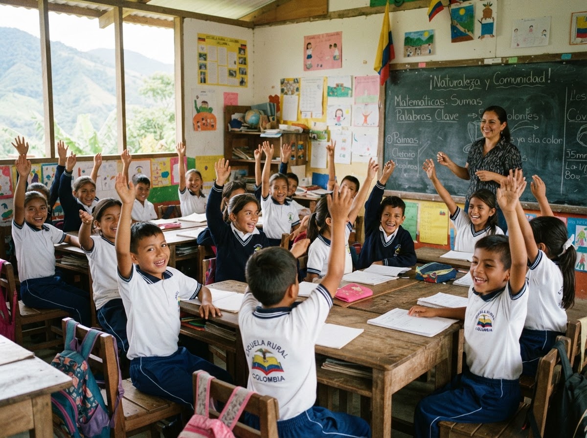 Estudiantes participando activamente en un aula de la Institución Educativa Skinner de la fundación