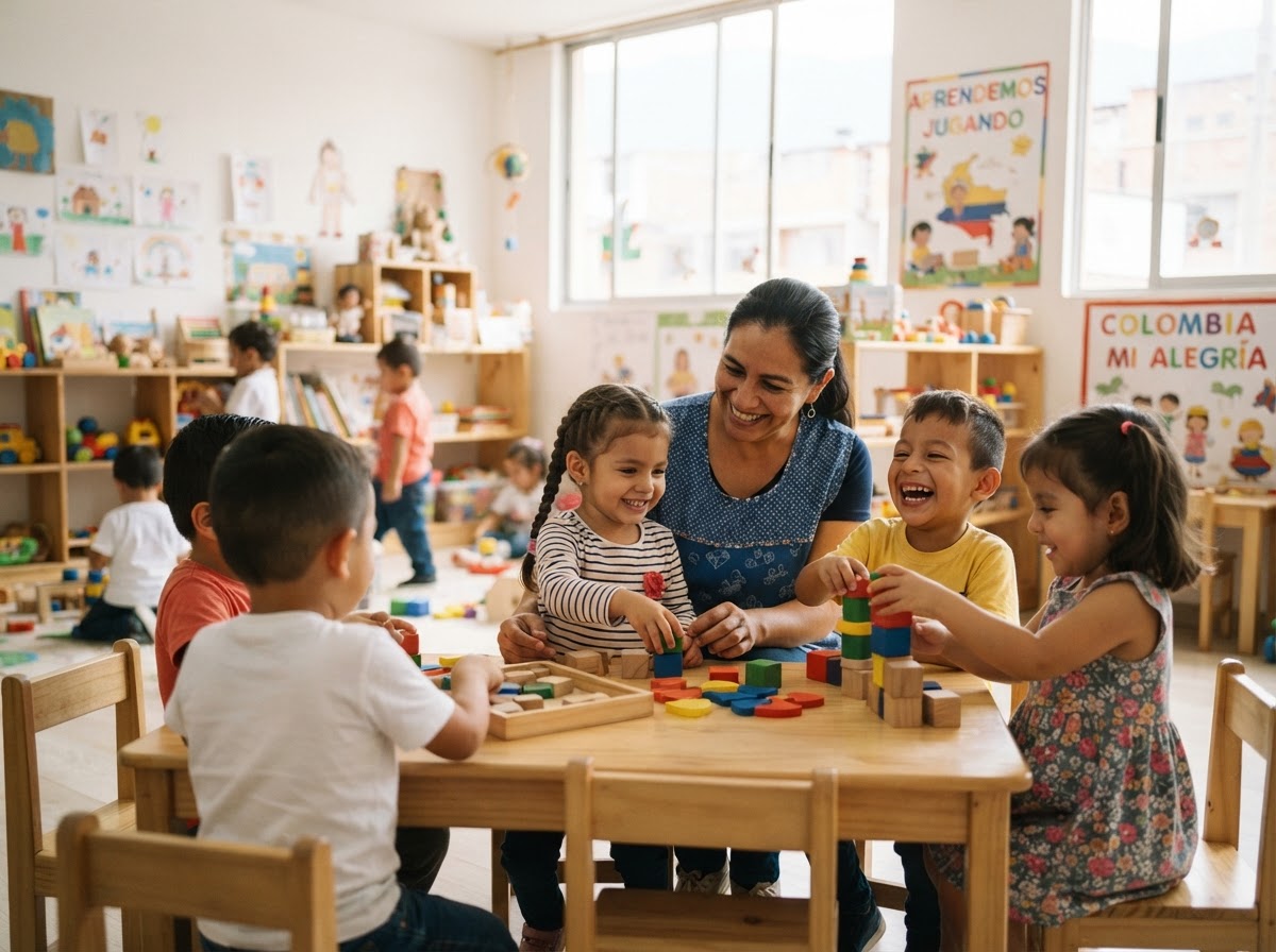 Niños y niñas menores de 5 años jugando y aprendiendo en un Centro de Desarrollo Infantil de la fundación