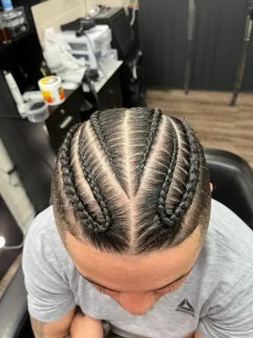 Artisanal Chevron Stitch Cornrows & Symmetrical Crown Parting