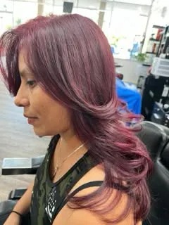 Mauve Rose Gloss Tone & Cascading Face-Framing Blowout