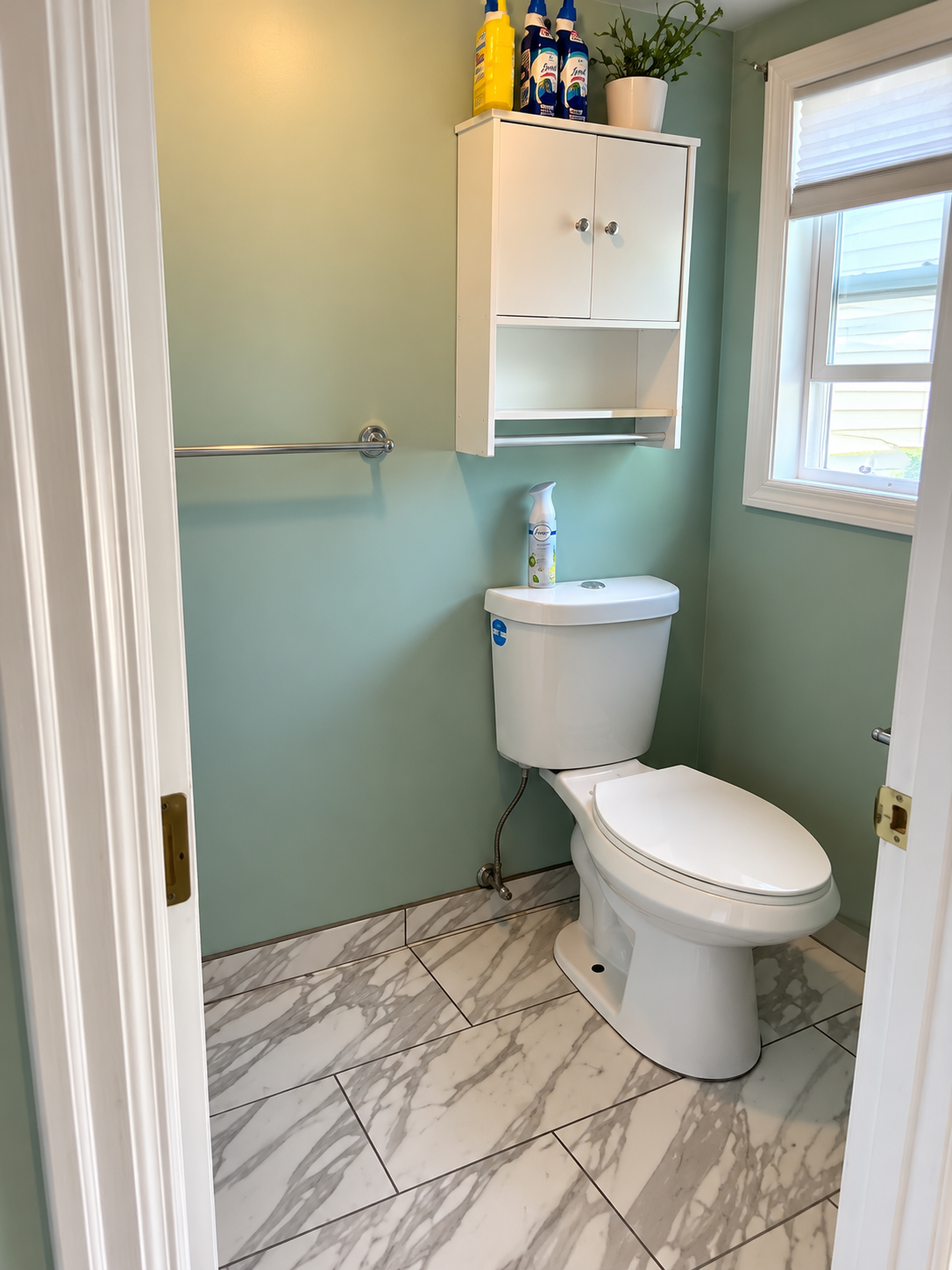 Fresh Sage Bathroom & Polished Marble Floor Tiles