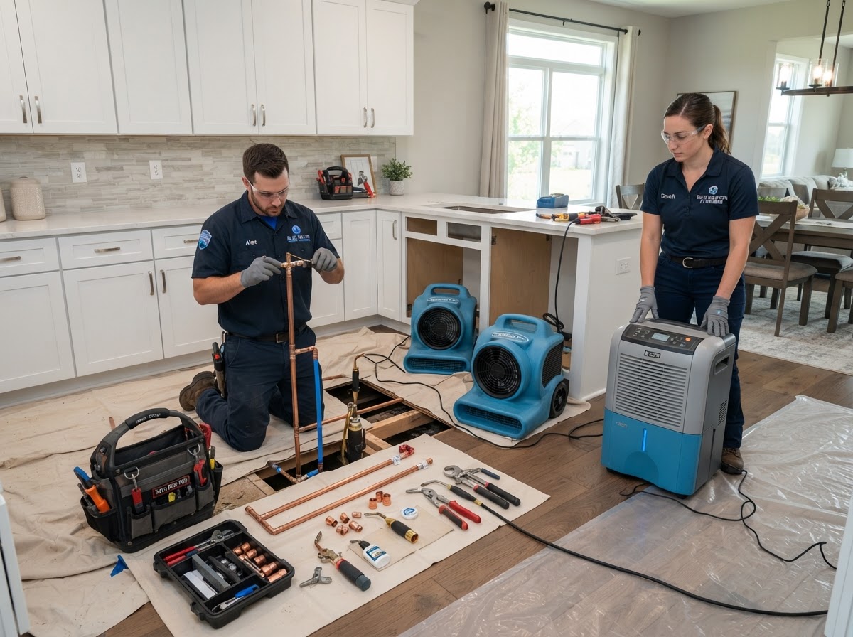 Restoration trade partner work in progress with professional tools