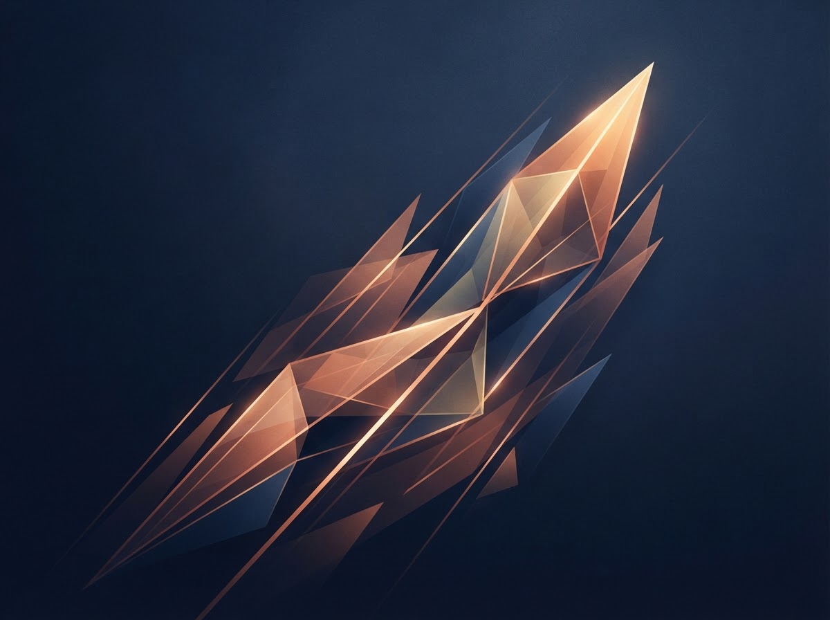 Abstract illustration of strategic business growth with ascending geometric forms in navy and copper