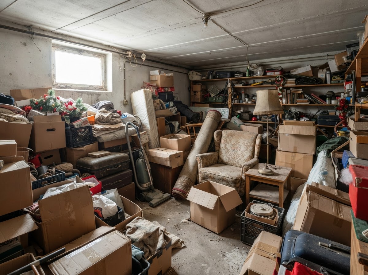 Clean-Outs before — cluttered space before the haul away