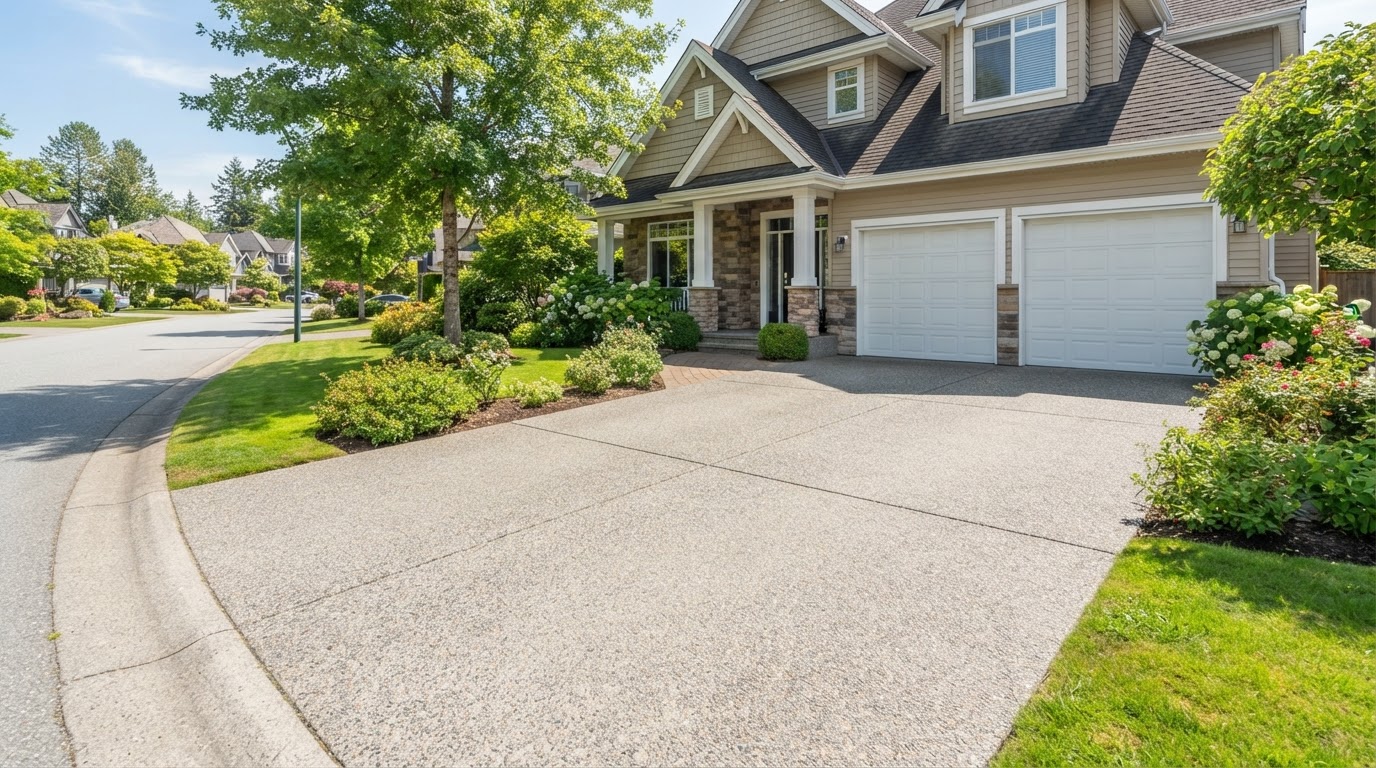 Freshly cleared, swept driveway in front of a tidy suburban home after a junk removal job