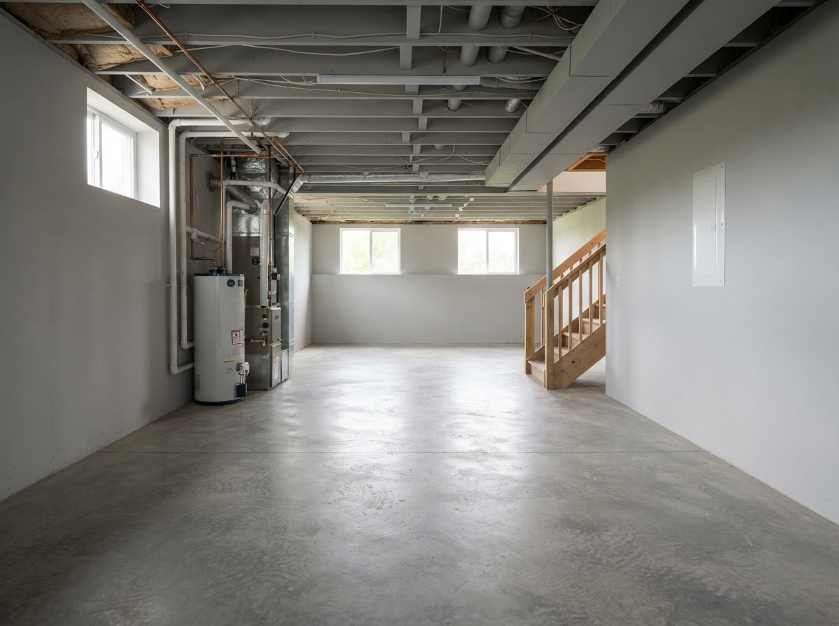 Emptied and clean basement after a clean-out