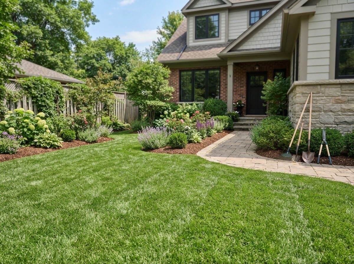 Tidy lawn after a yard cleanup