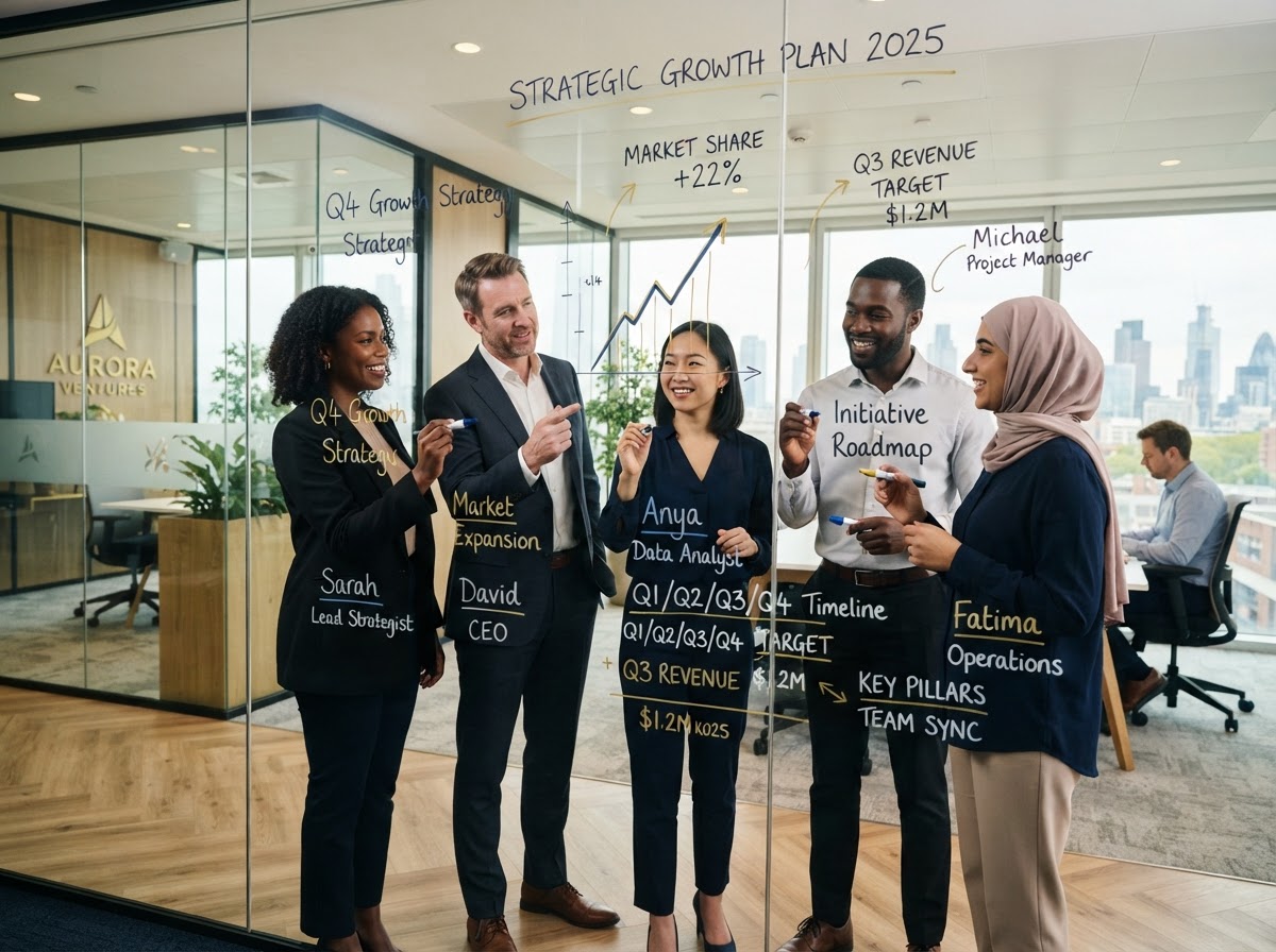 UBATT team collaborating on a growth strategy