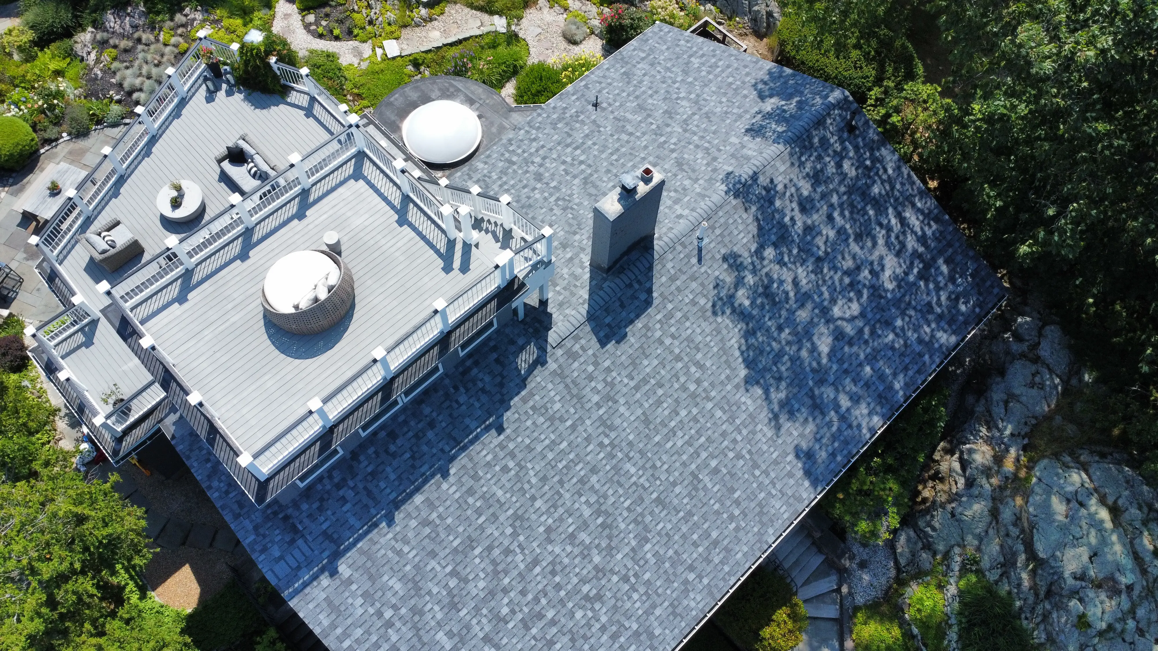 Top-down view of premium architectural shingle roof