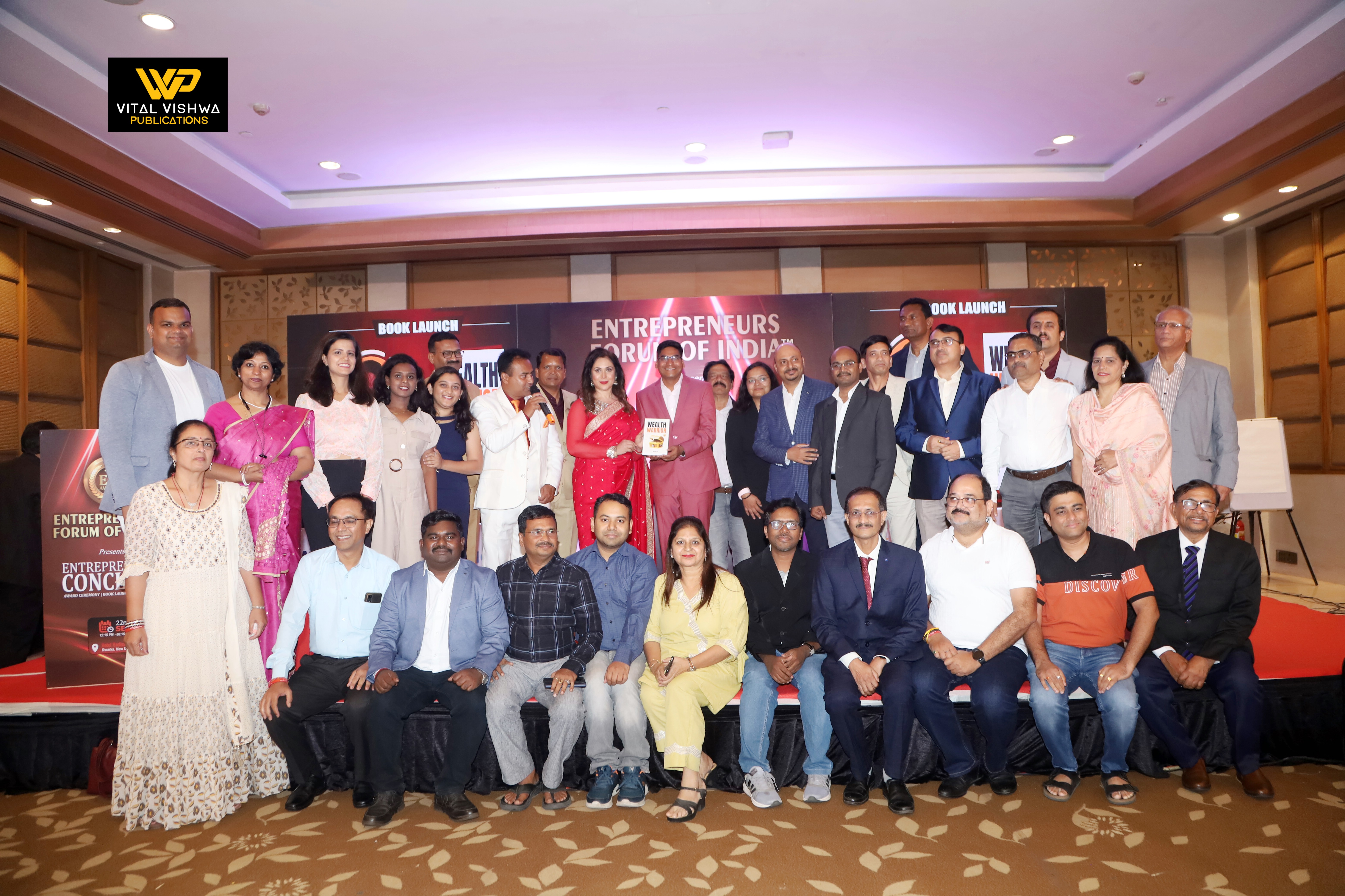 Anthology book launch group photograph at Entrepreneurs Forum of India along with actress Meenakshi Seshadri