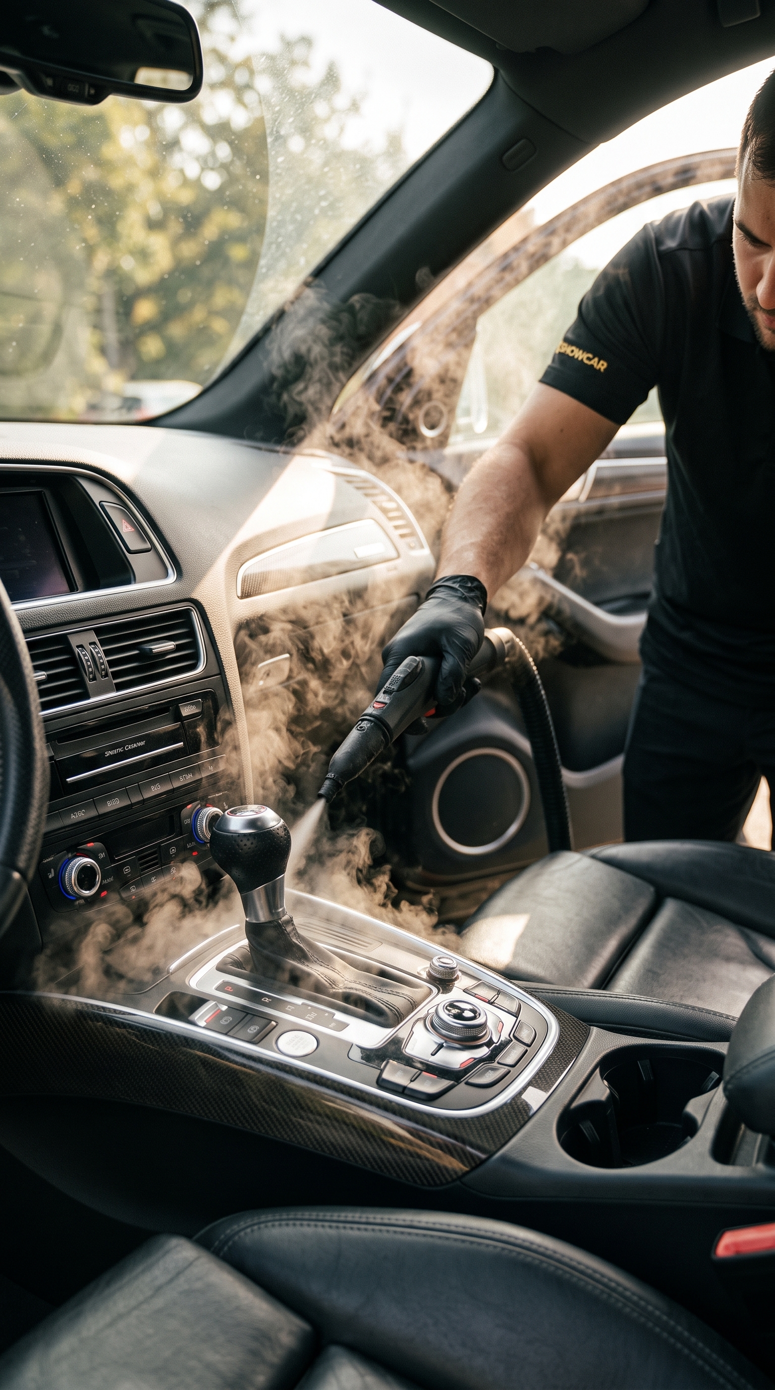 Detailing luxury interior with steam