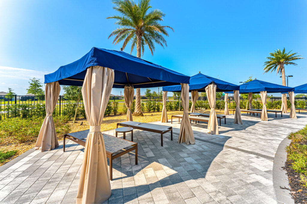 Outdoor cabanas and patio seating