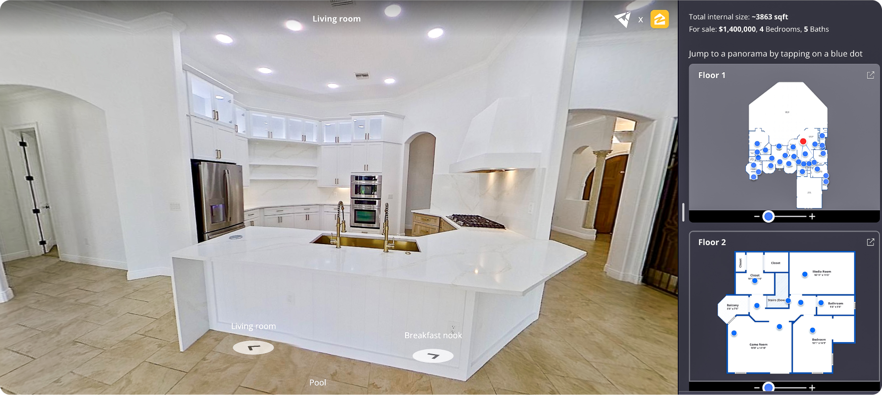 Virtual tour preview of an open-concept space